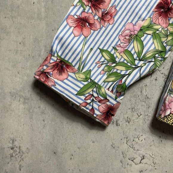 Rafaella Floral Tapered‎ Blazer Crewneck Jacket Womens Sz Large Blue Striped - Picture 3 of 12